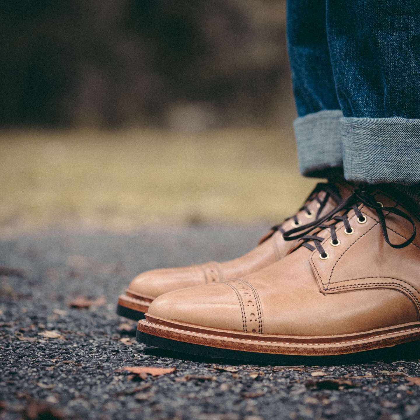 Natural Horse Rump Cap-Toe Trench Oxford - Detail Image One