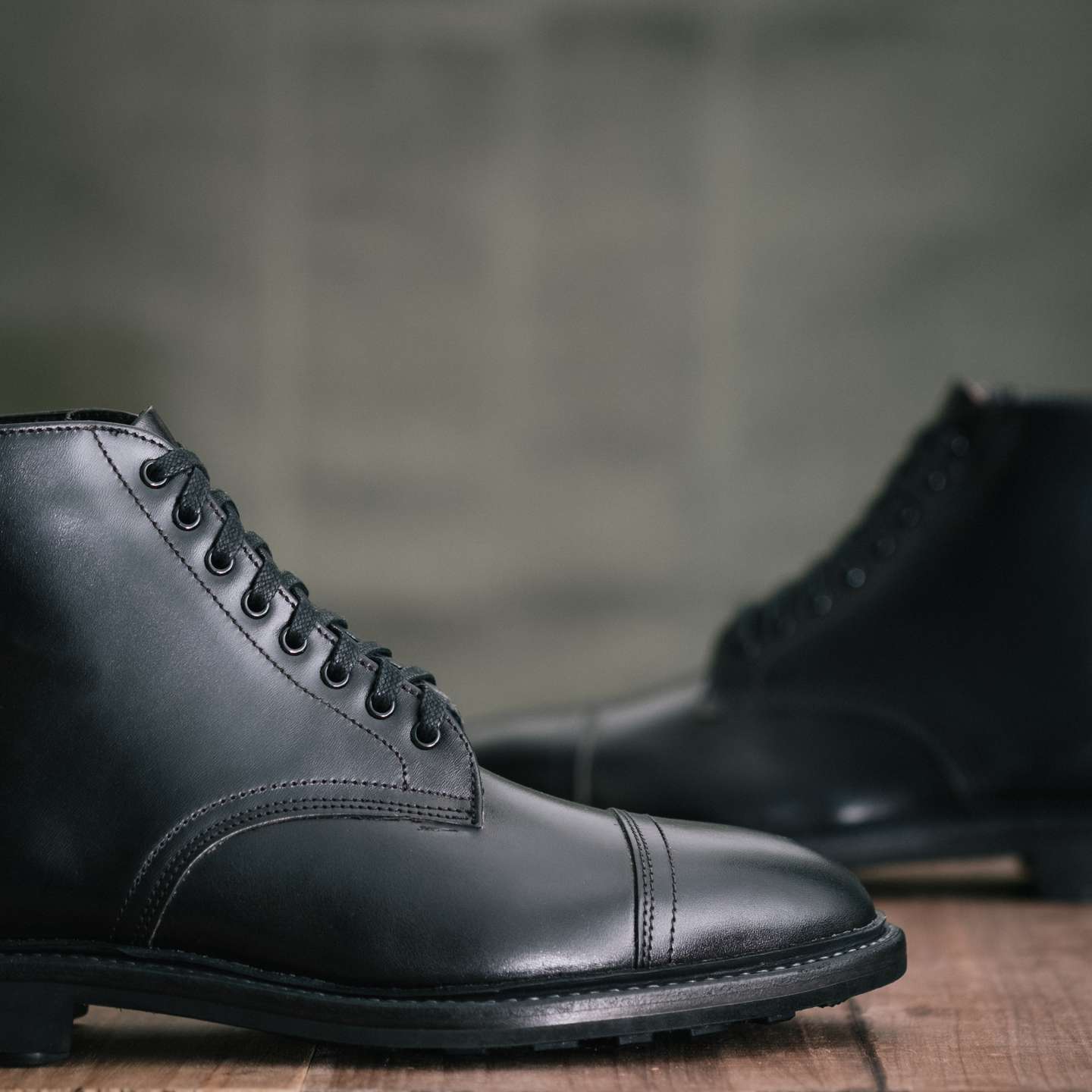 Teacore Black Overdye Horse Rump Cap-Toe Lakeshore Boot - Detail Image One