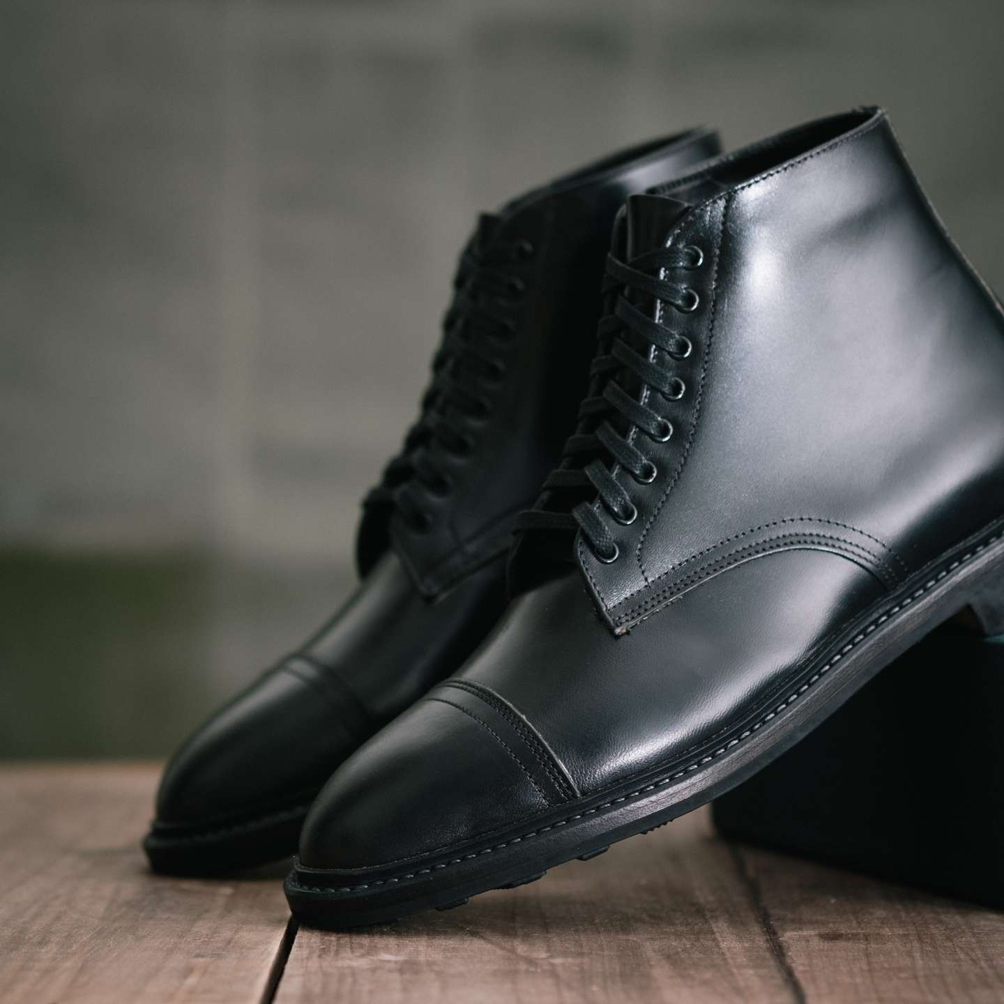 Teacore Black Overdye Horse Rump Cap-Toe Lakeshore Boot - Detail Image Two