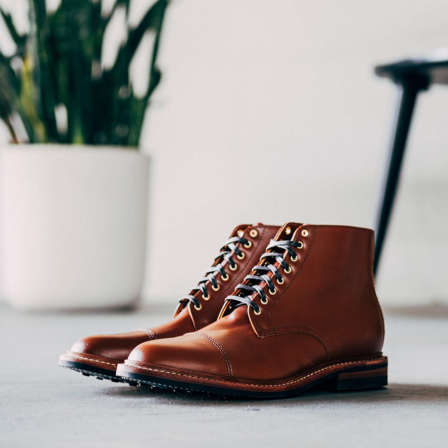 Cognac French Calf Cap-Toe Lakeshore Boot - Detail Image One