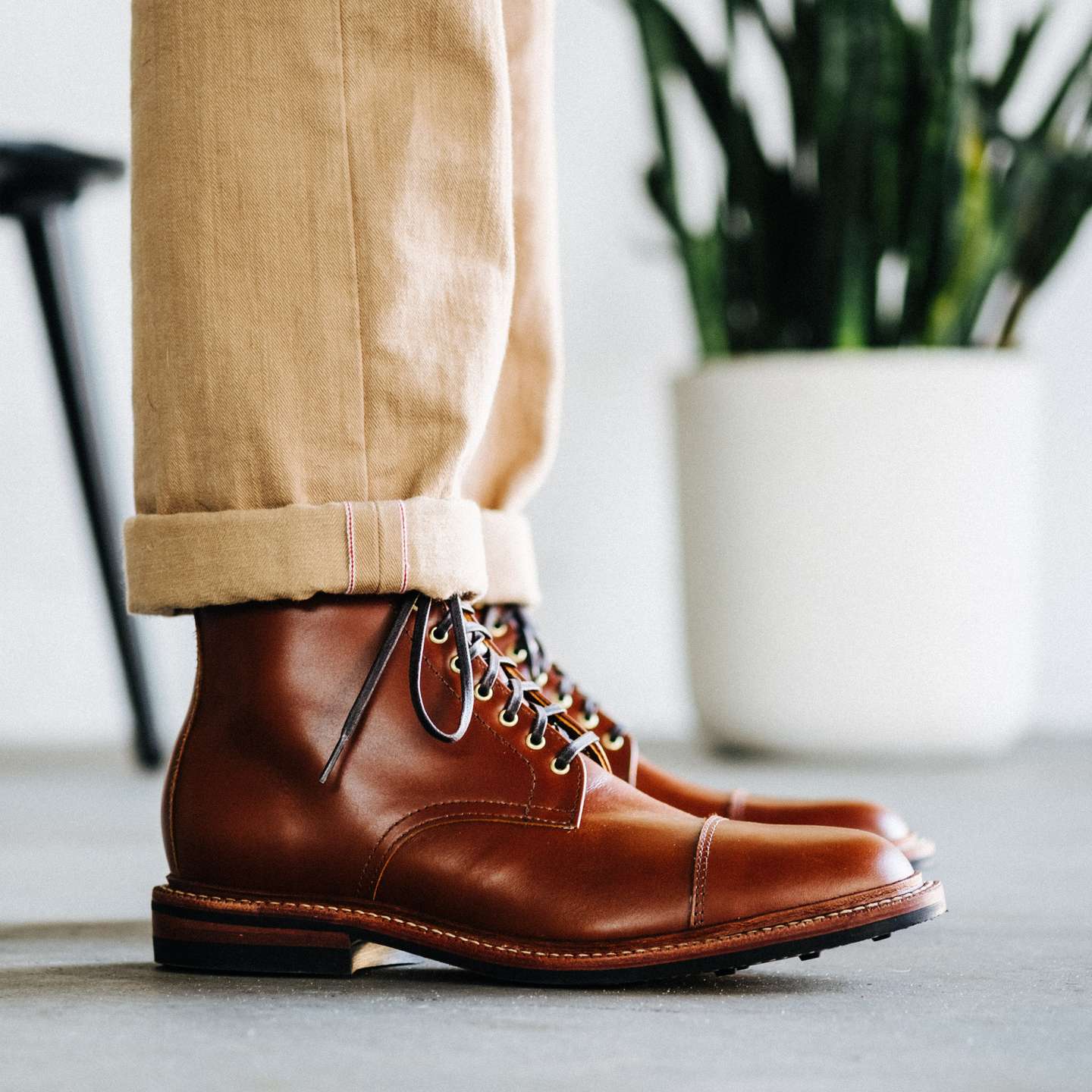 Cognac French Calf Cap-Toe Lakeshore Boot - Detail Image Two