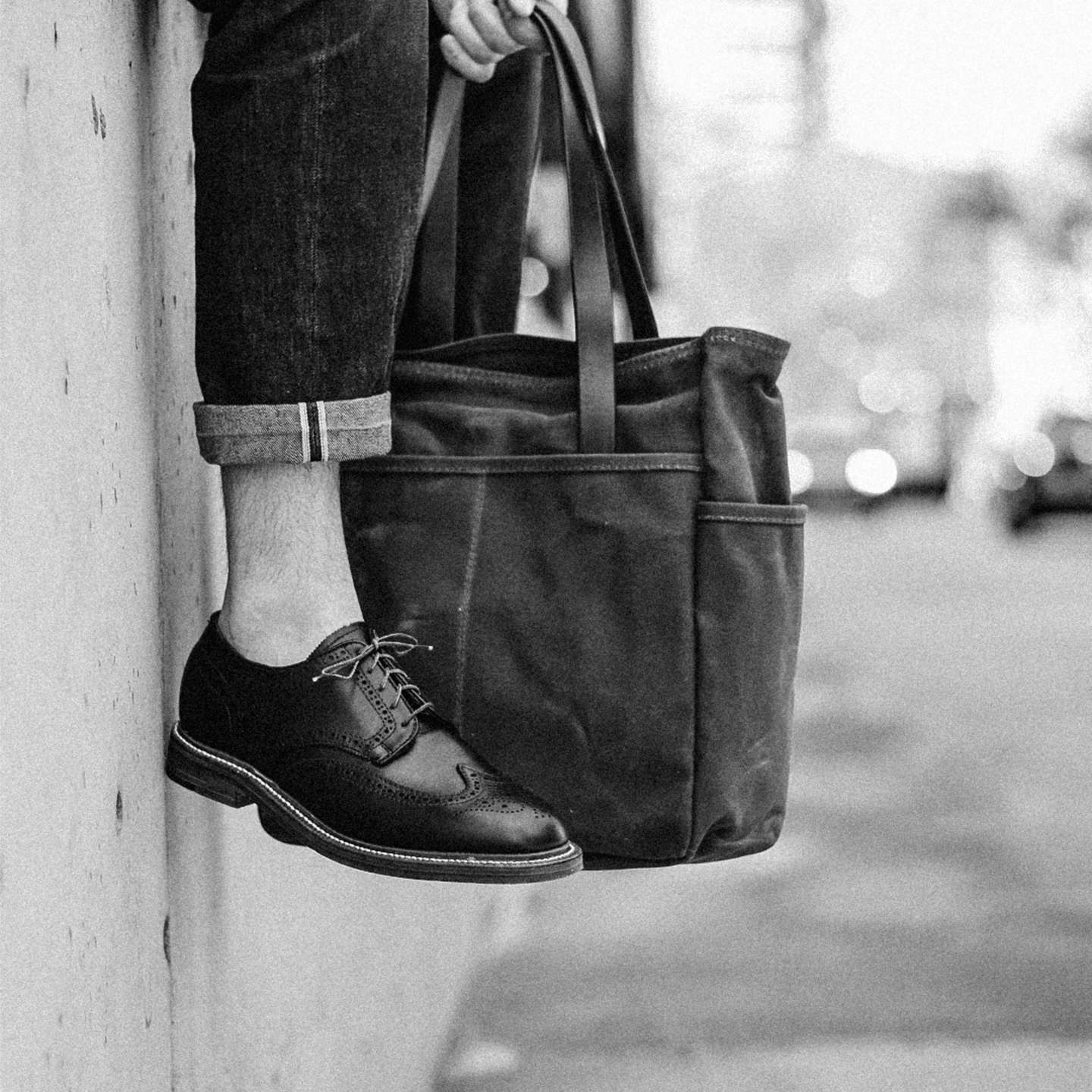 Brush Brown Waxed Canvas Utility Tote - Detail Image Two