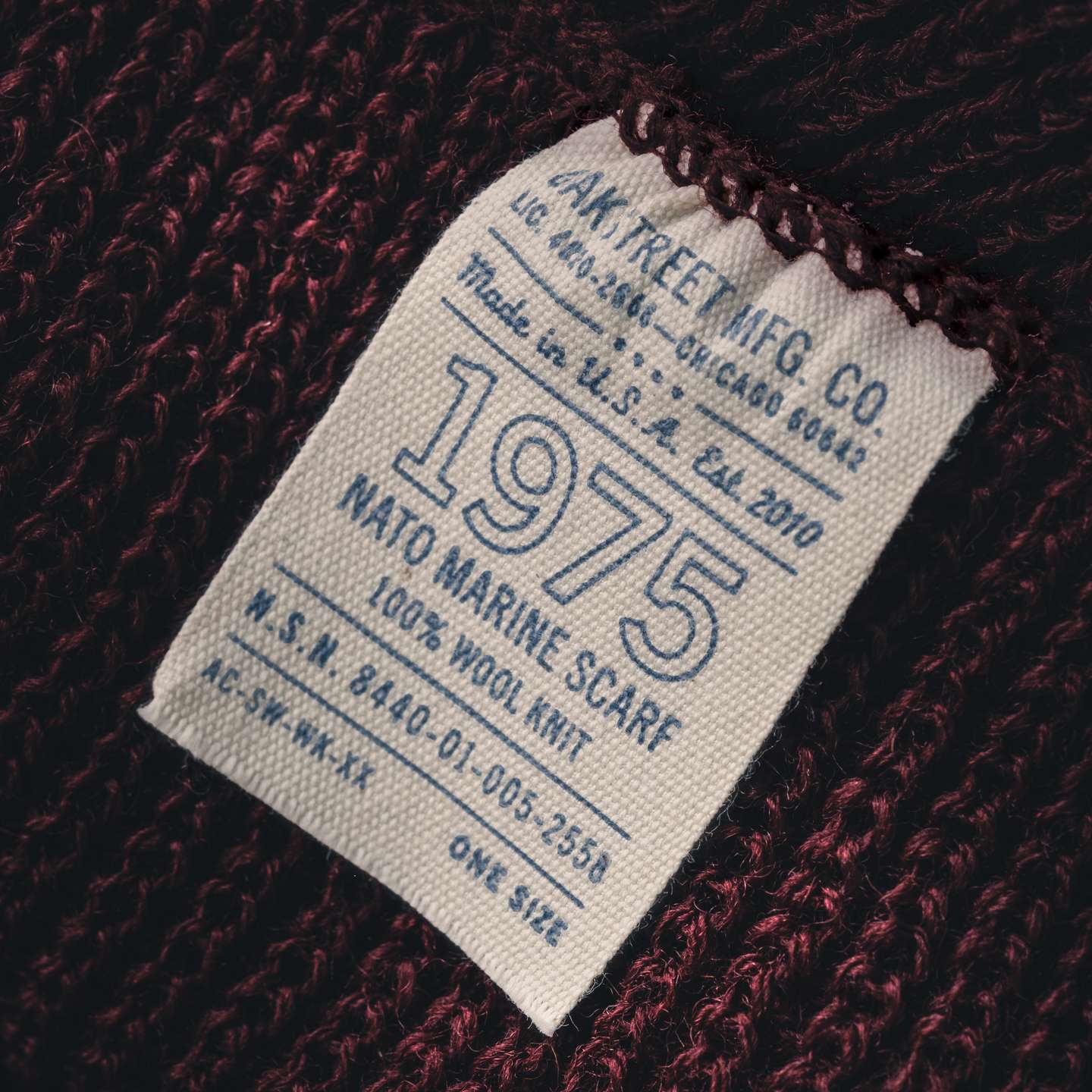 Burgundy Wool Knit 1975 NATO Marine Scarf - Detail Image Two