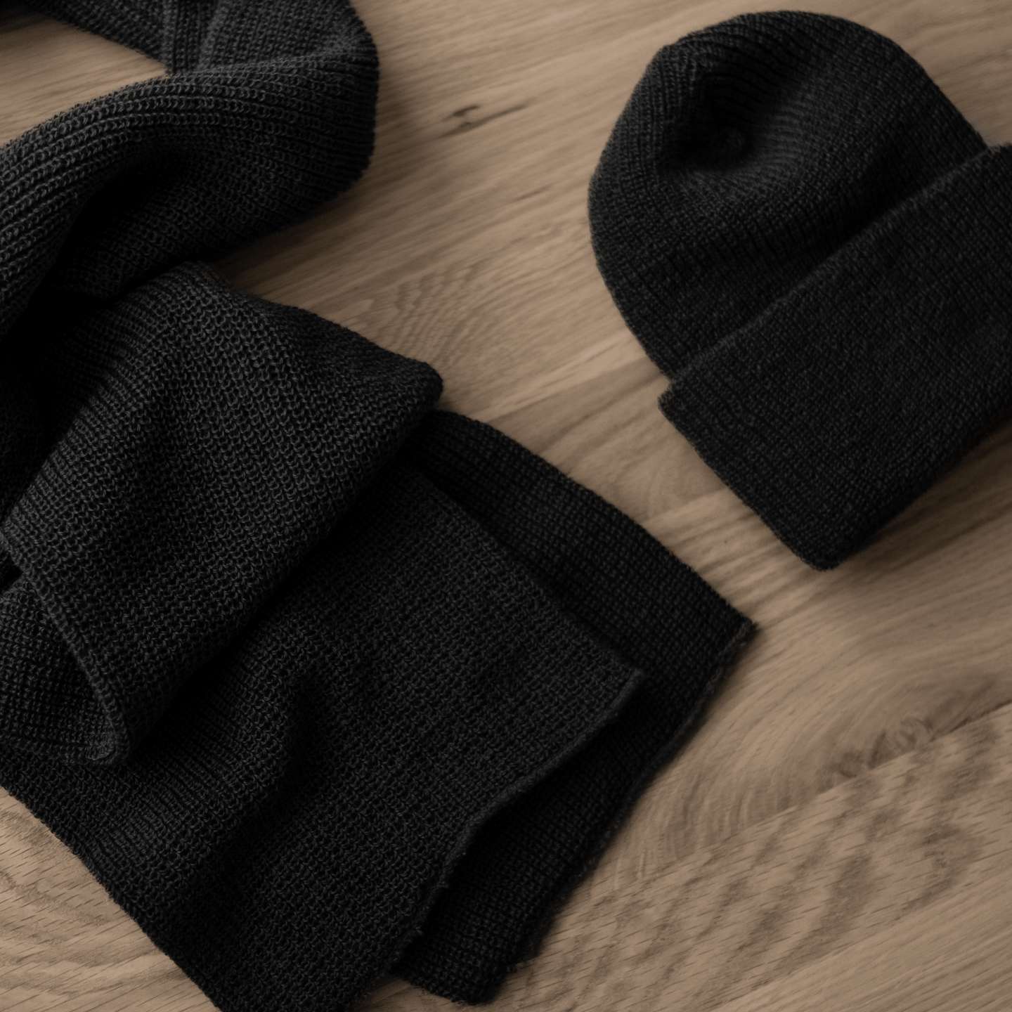 Operator Black Merino Wool Knit 1975 NATO Watch Cap + Marine Scarf - Detail Image One