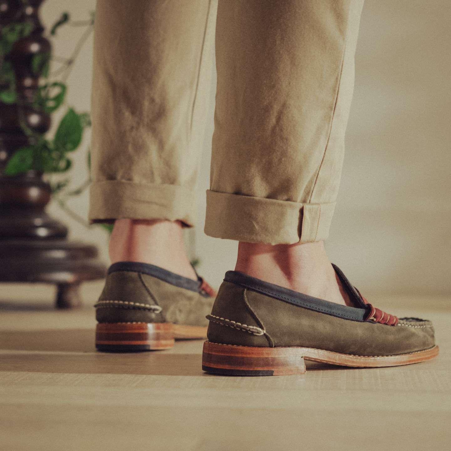 Tri-Tone Italian Nubuck Beefroll Penny Loafer - Detail Image Two