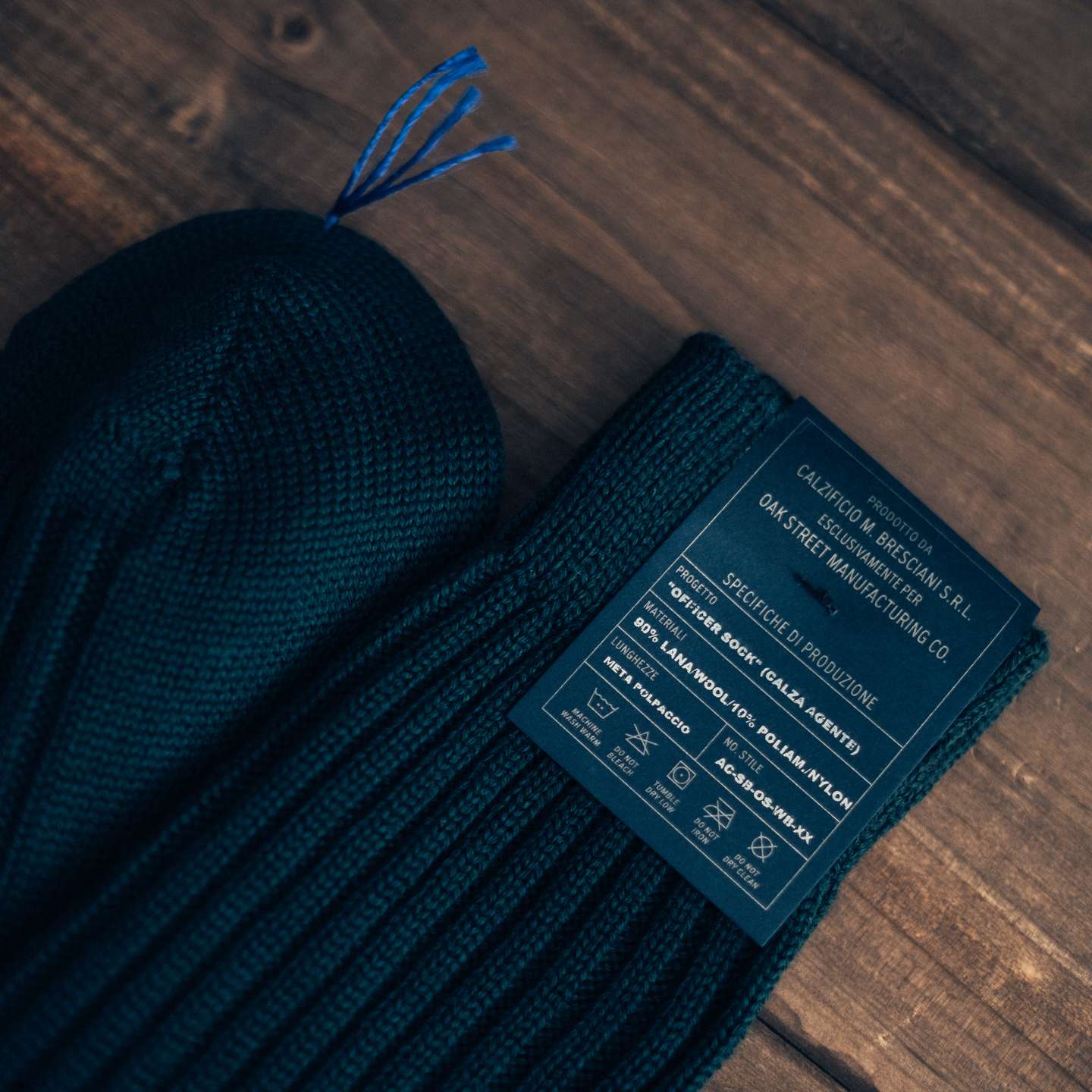 Bottle Green Merino Wool Blend Bresciani Officer Sock - Detail Image One
