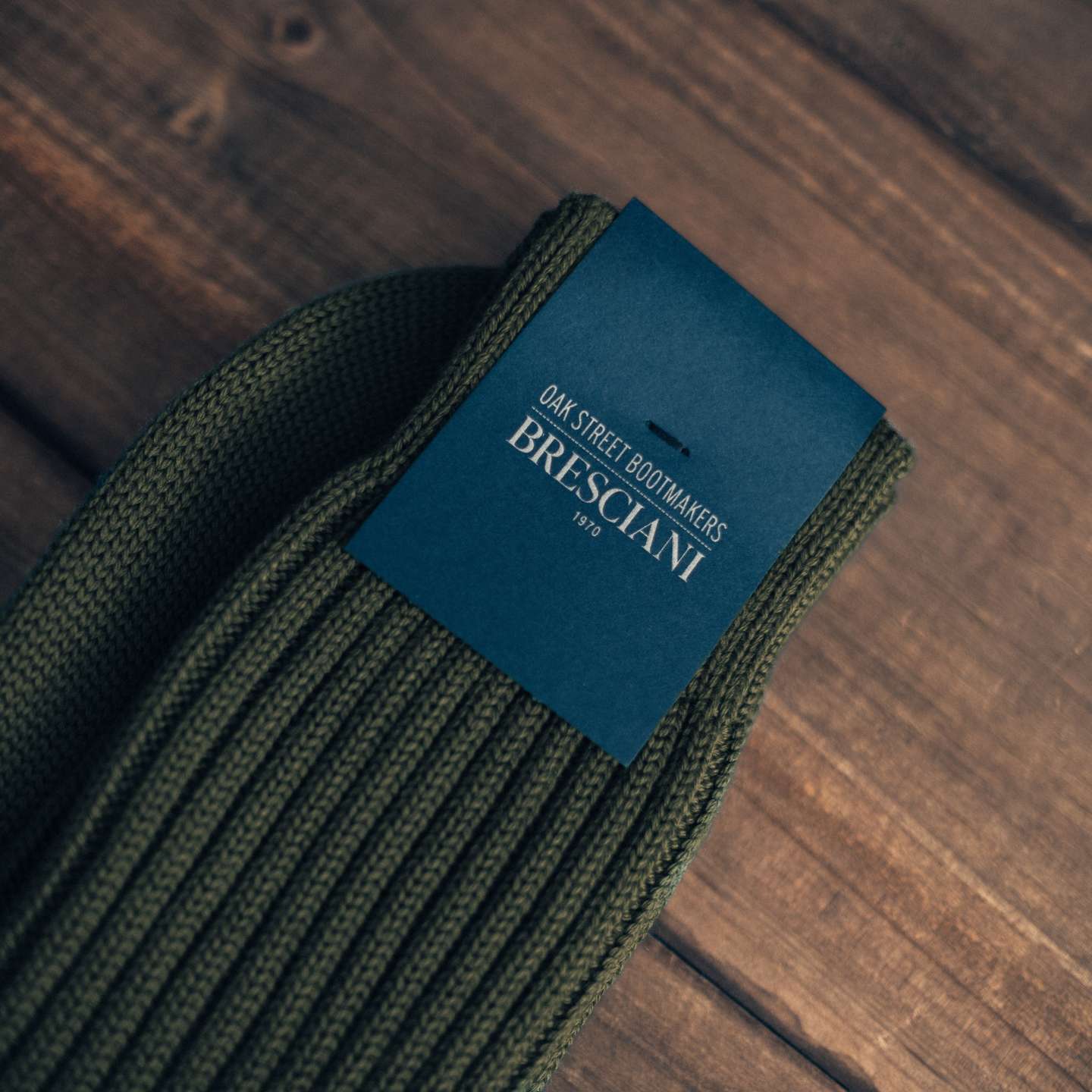 Dark Olive Cotton Blend Bresciani Officer Sock - Detail Image One
