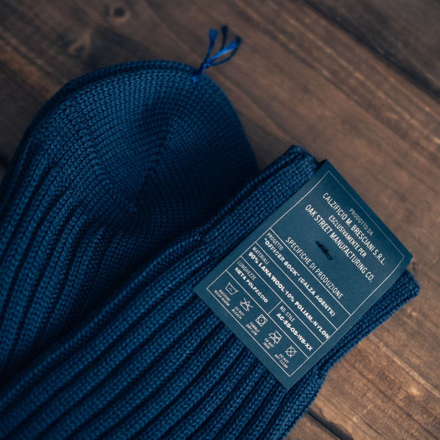 Flag Blue Merino Wool Blend Bresciani Officer Sock - Detail Image One