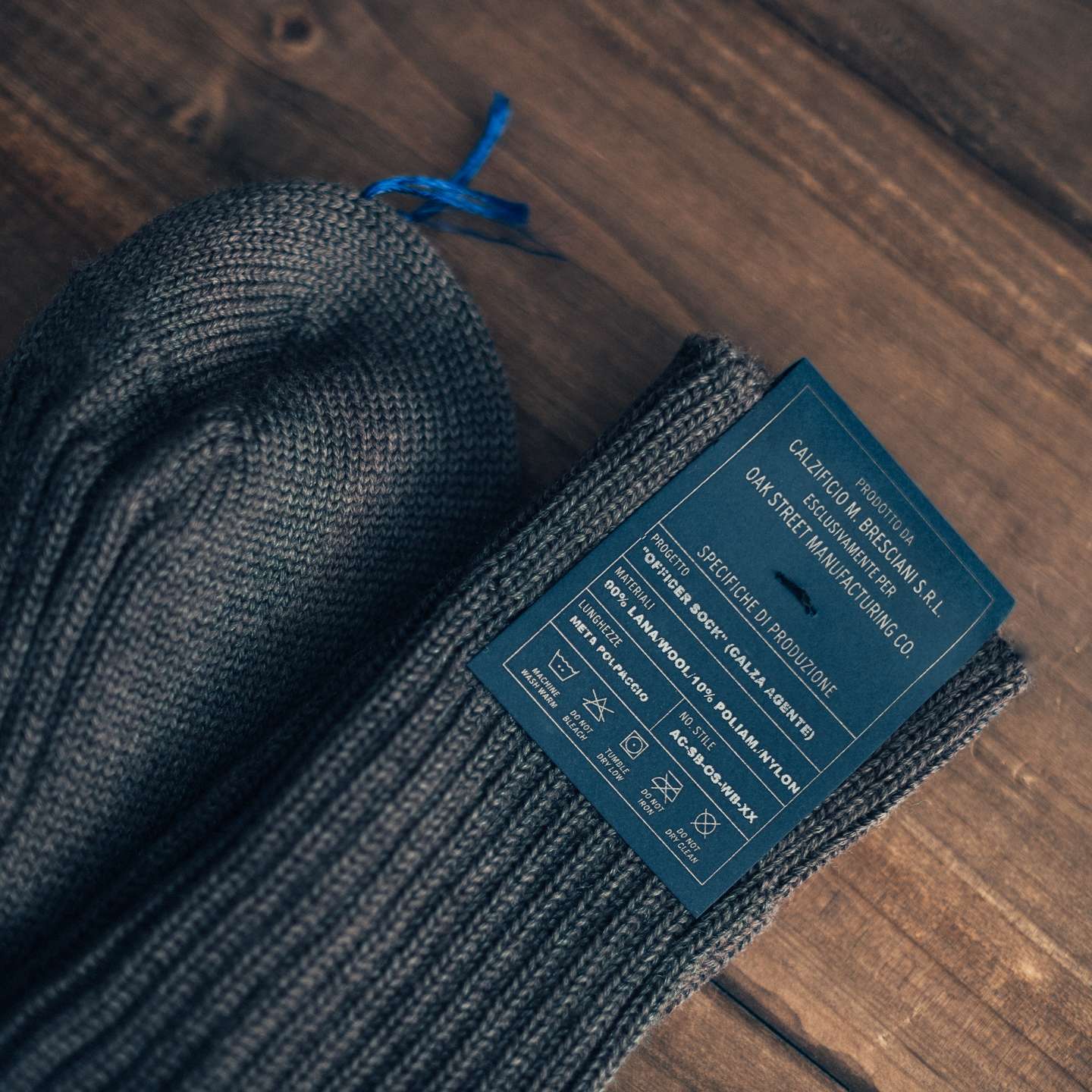 Steel Merino Wool Blend Bresciani Officer Sock - Detail Image One
