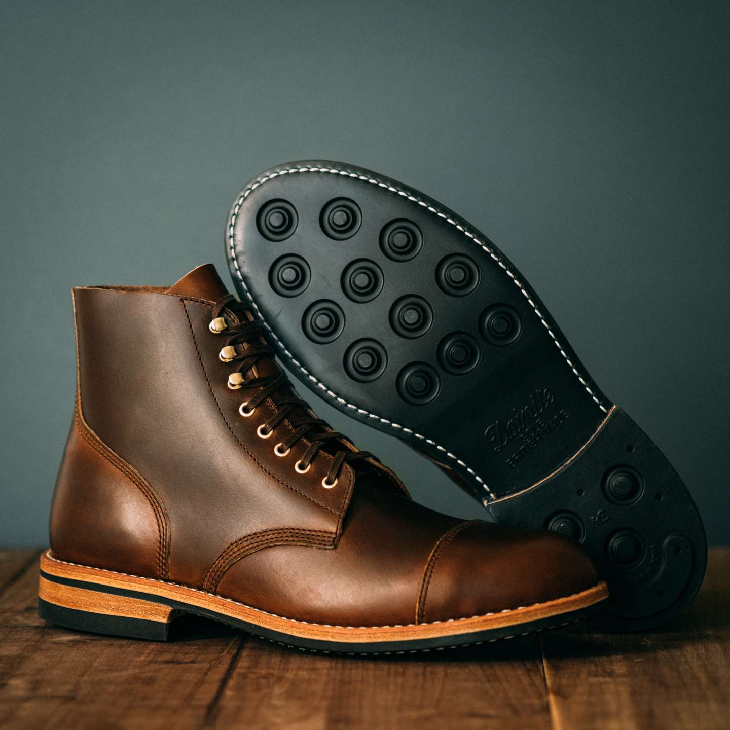 Cognac Shackleton Cap-Toe Field Boot - Detail Image One