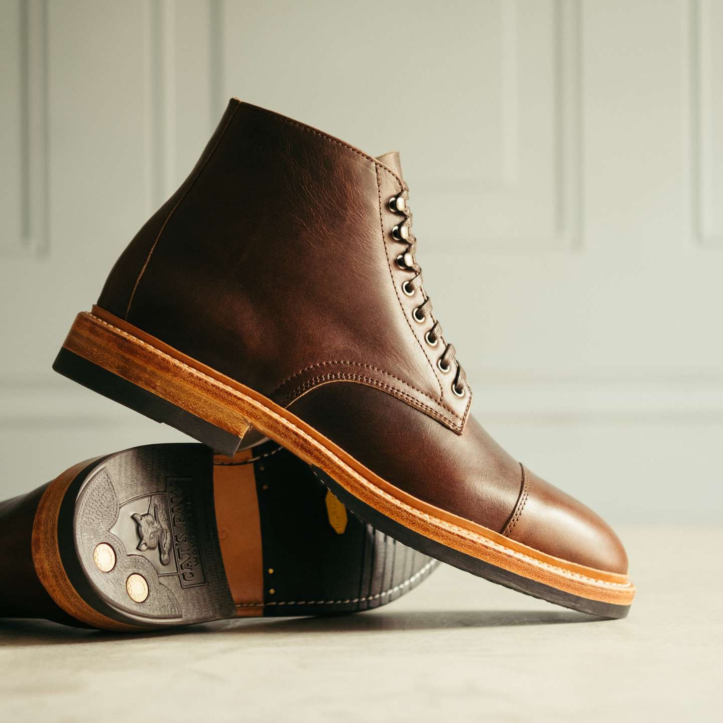 Brown Nut Dublin Cap-Toe Lakeshore Boot - Detail Image One