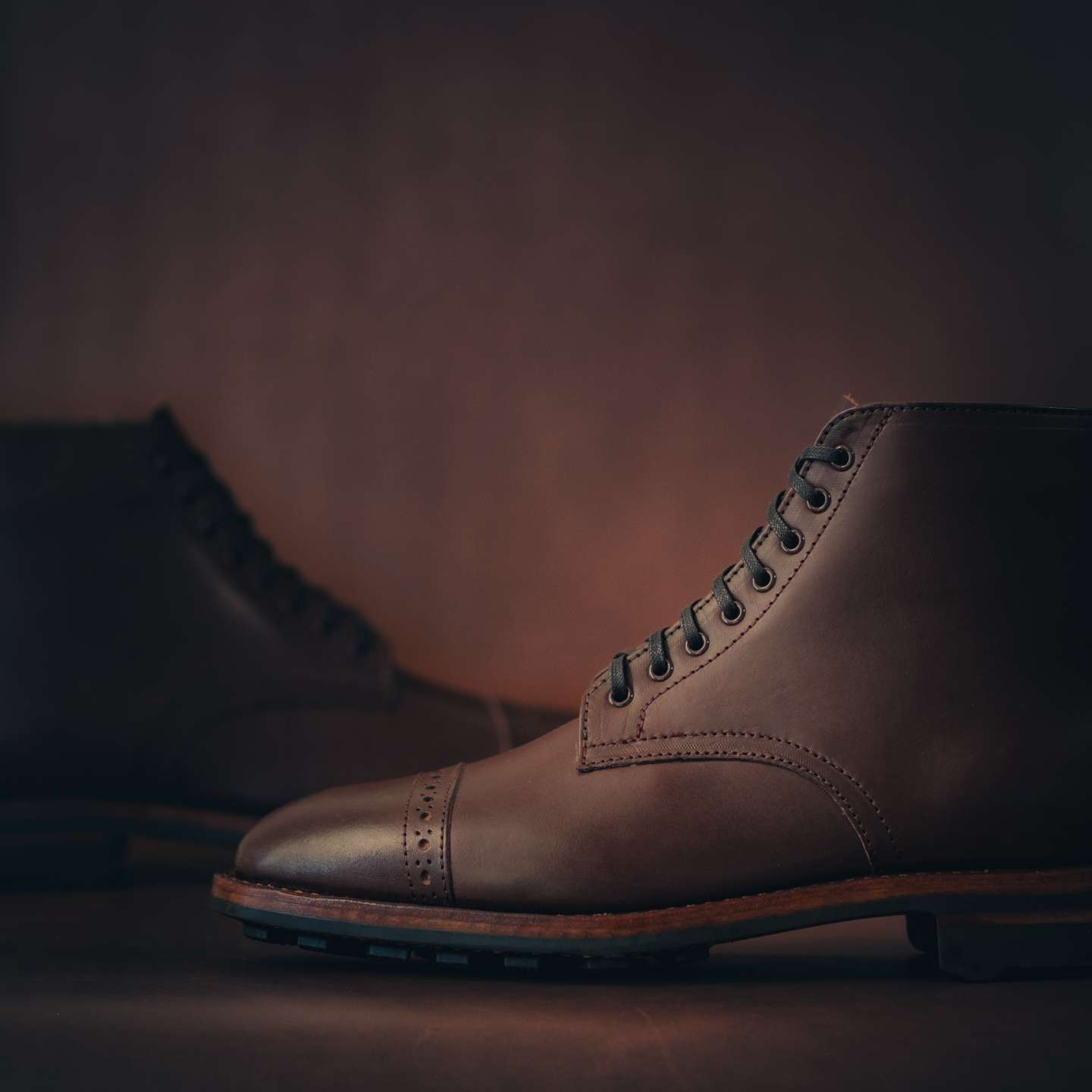 Minerva Liscio Castagno Cap-Toe Lakeshore Boot - Detail Image One