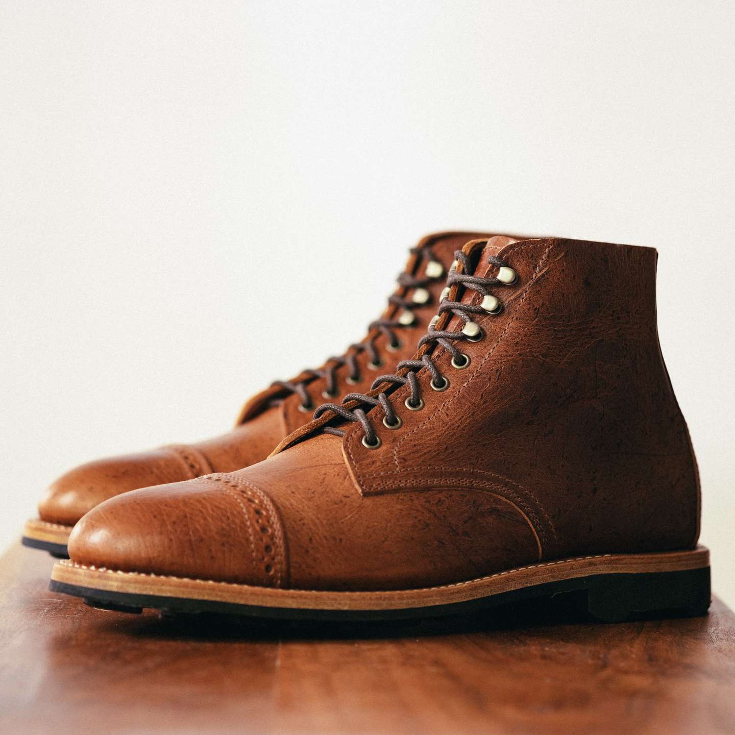 Snuff Shrunken Kudu Cap-Toe Lakeshore Boot - Detail Image One