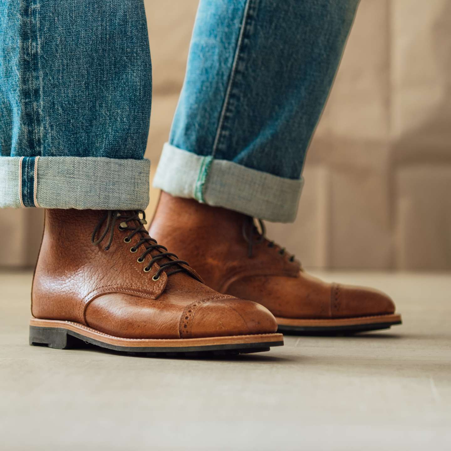 Snuff Shrunken Kudu Cap-Toe Lakeshore Boot - Detail Image Two