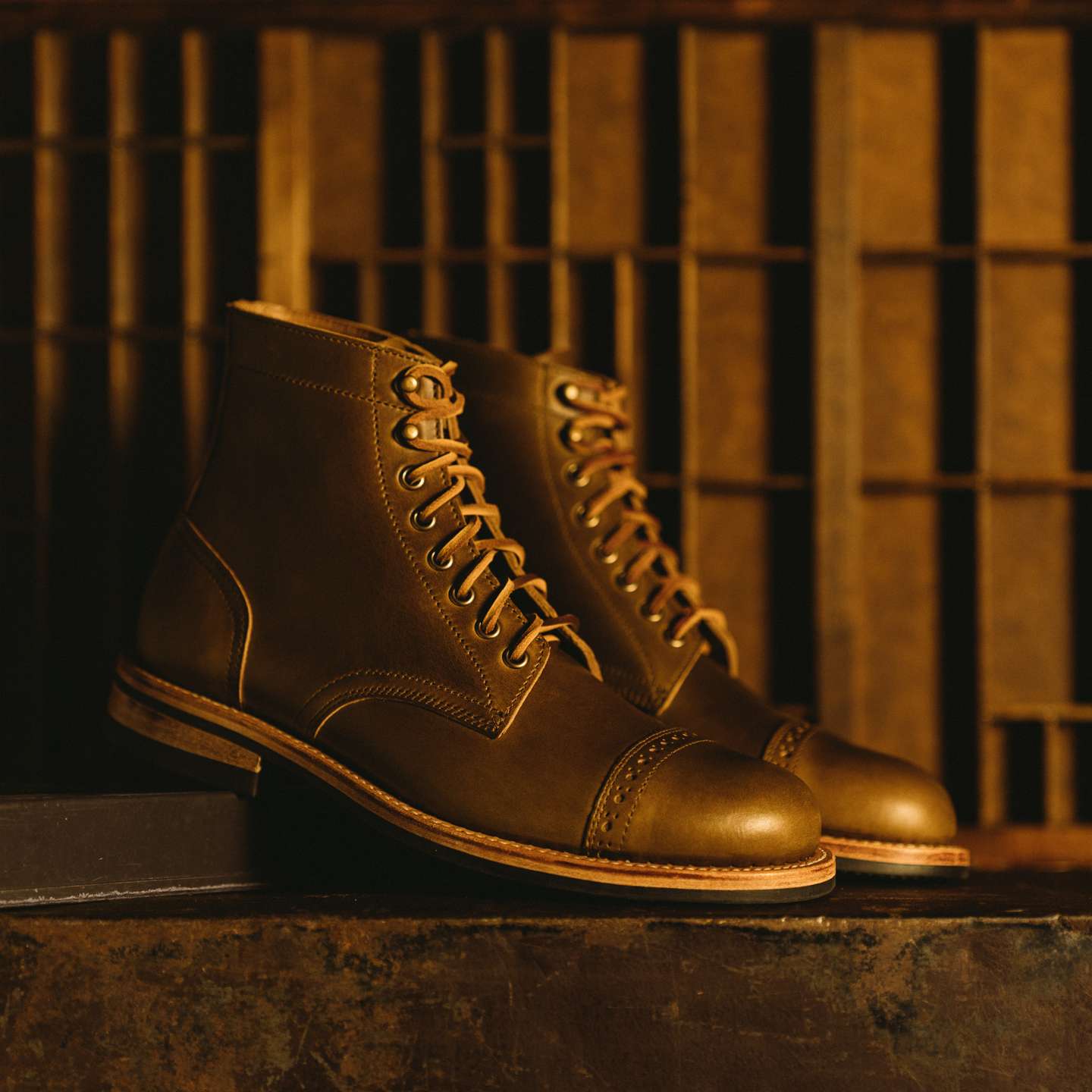 Antique Natural Chromexcel Cap-Toe Trench Boot - Detail Image One