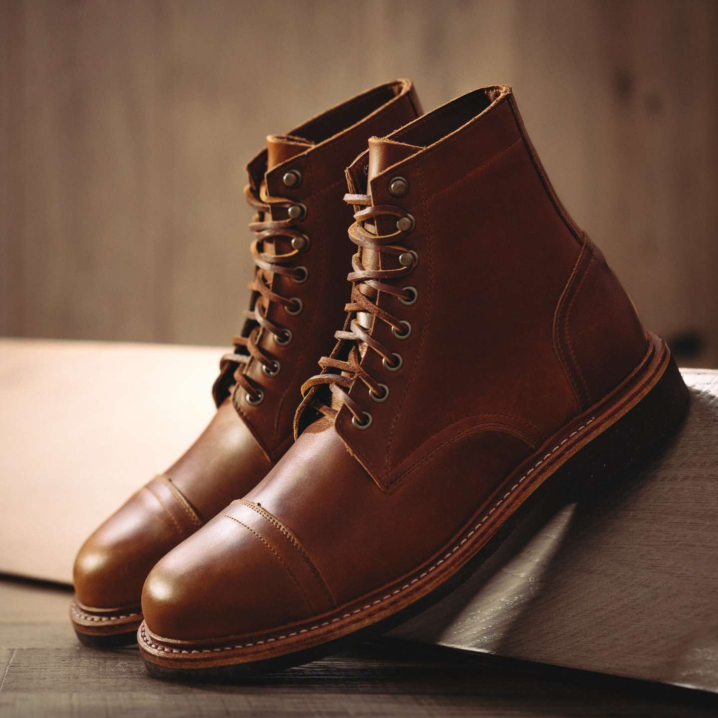 British Tan Domane Cap-Toe Trench Boot - Detail Image One