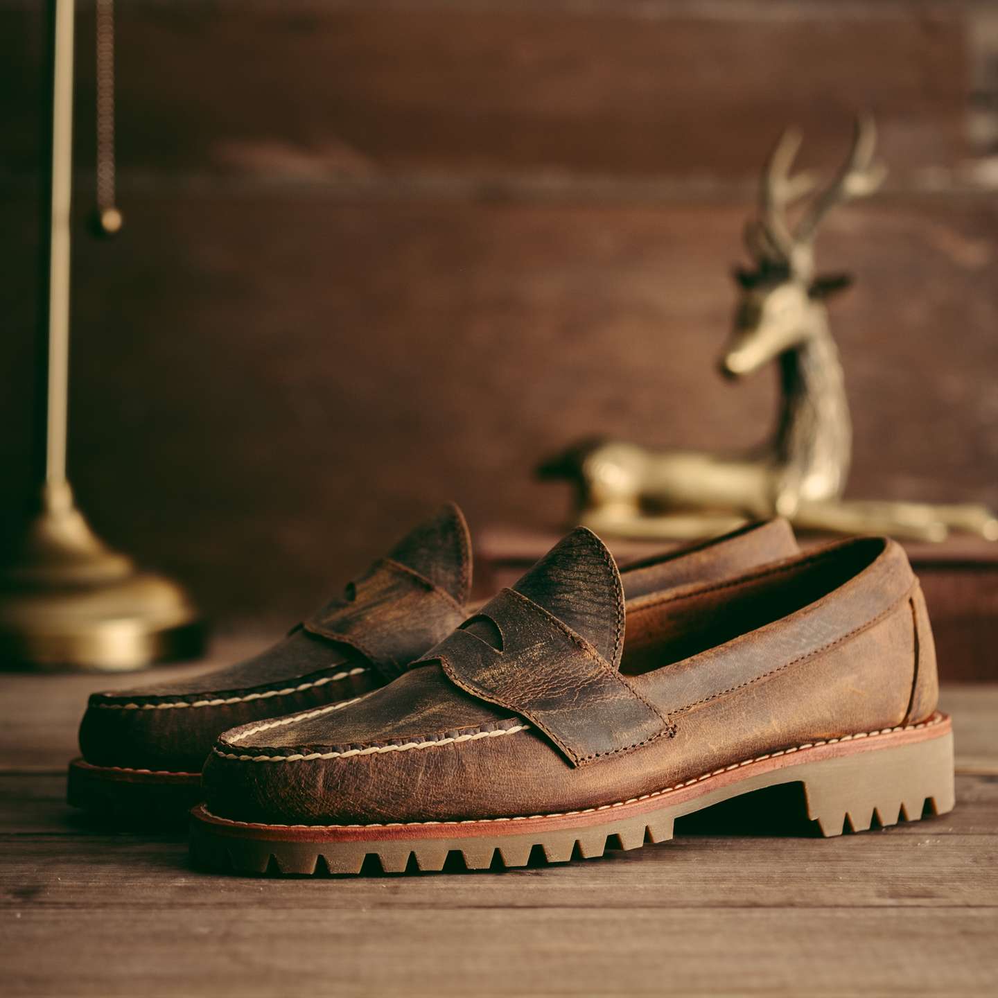 Cognac Teton Stag Penny Moc - Detail Image One