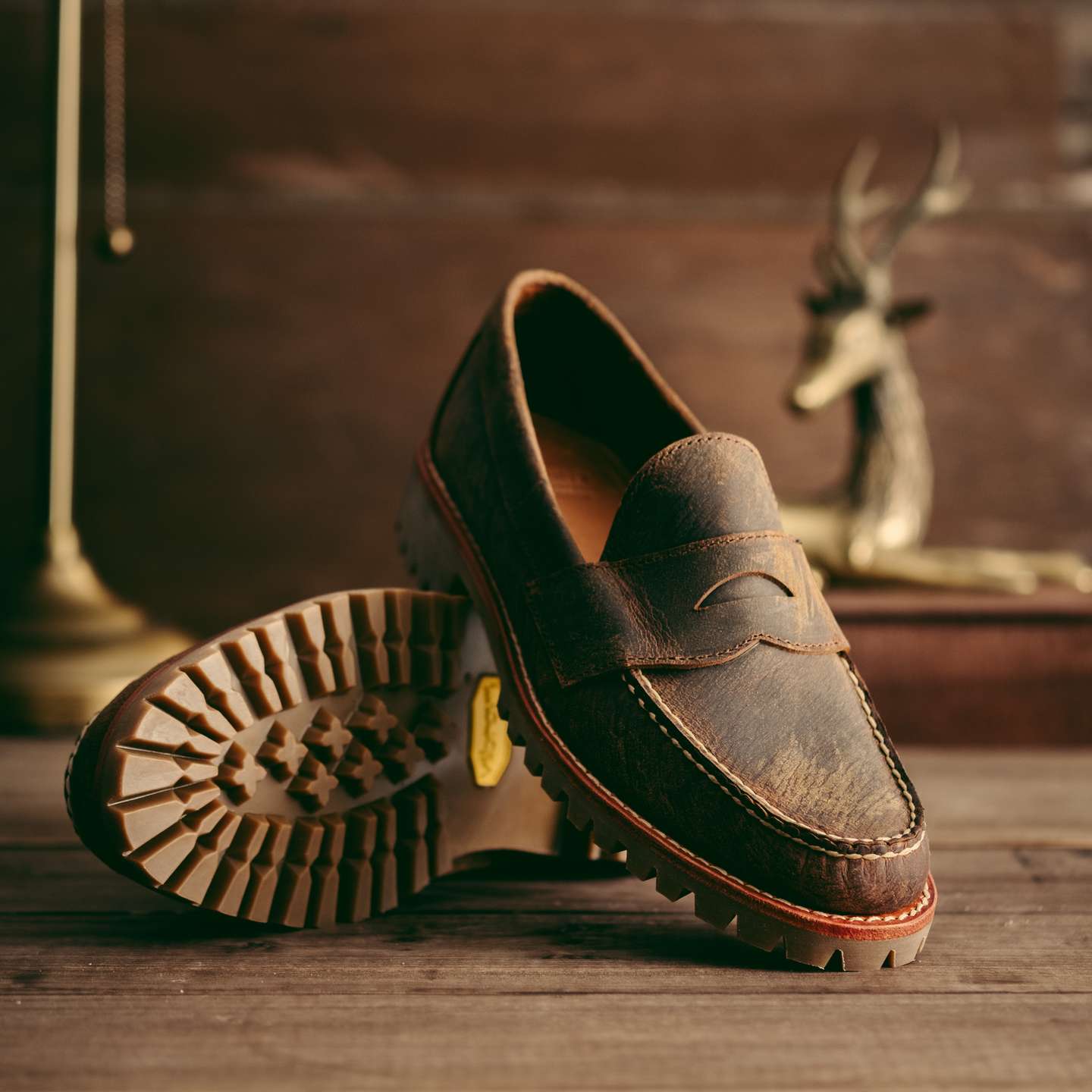 Cognac Teton Stag Penny Moc - Detail Image Two