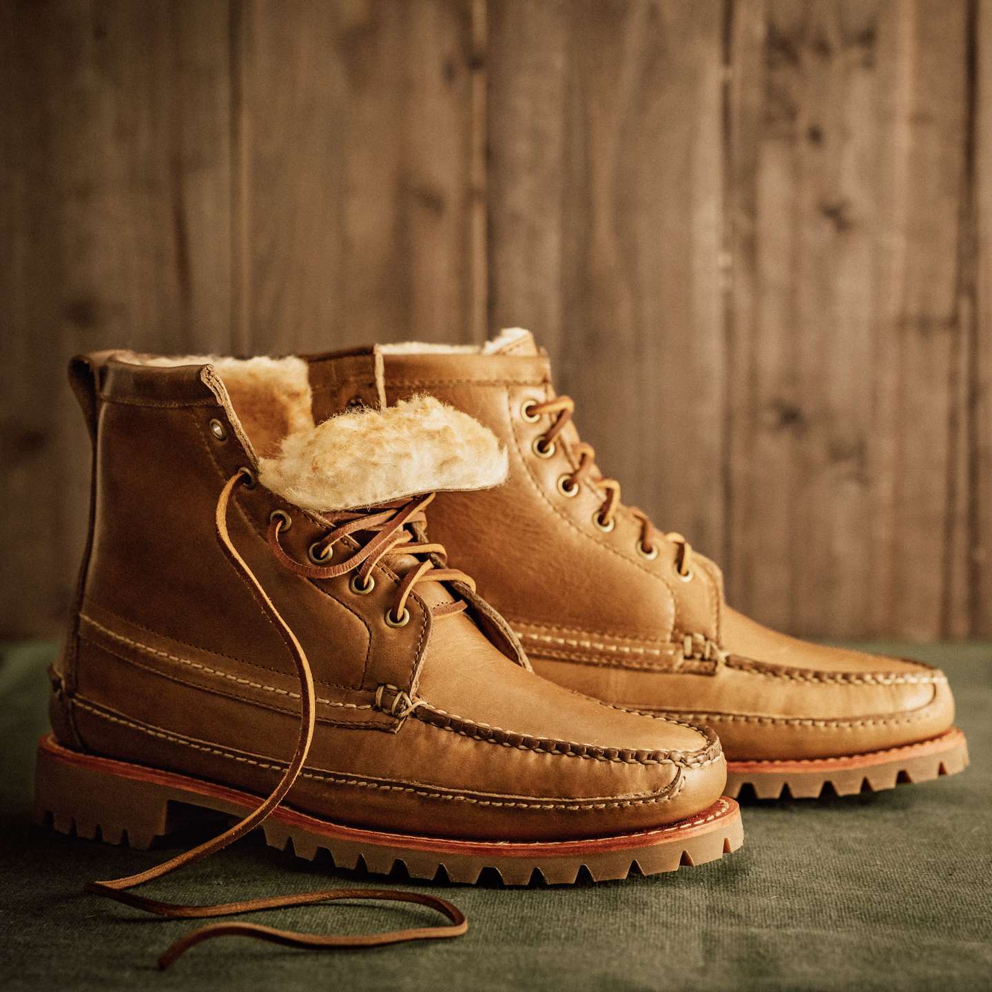 Natural Chromexcel Shearling Camp Boot - Detail Image Two
