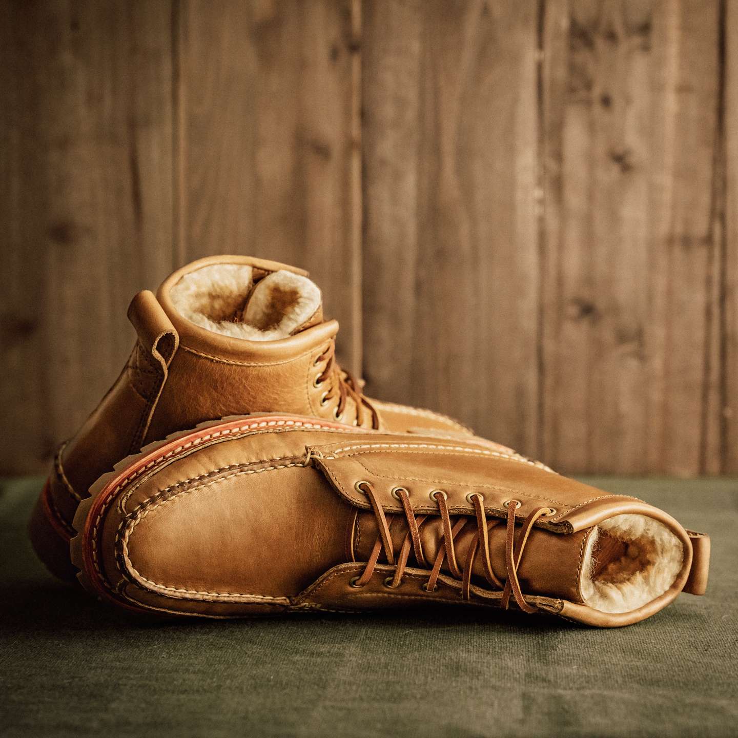 Natural Chromexcel Shearling Camp Boot - Detail Image One