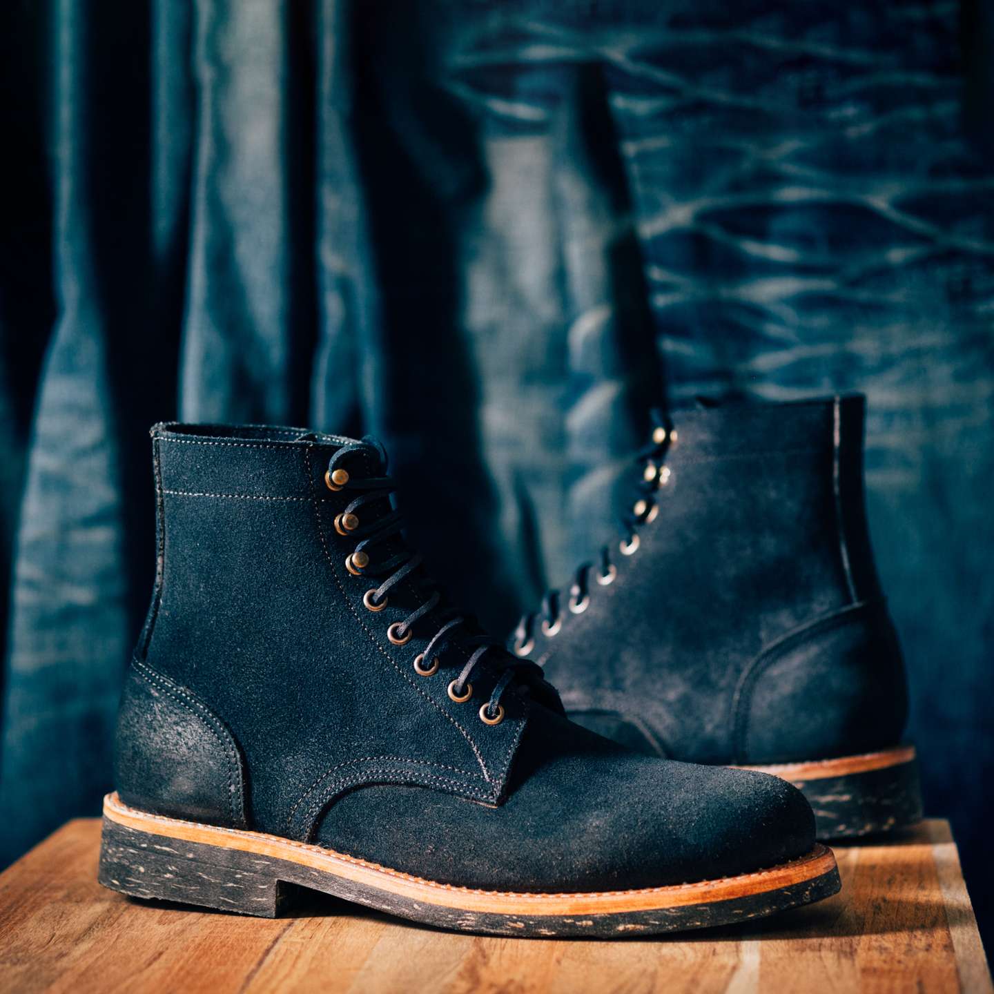 Natural Indigo Chromexcel Roughout Trench Boot - Detail Image One