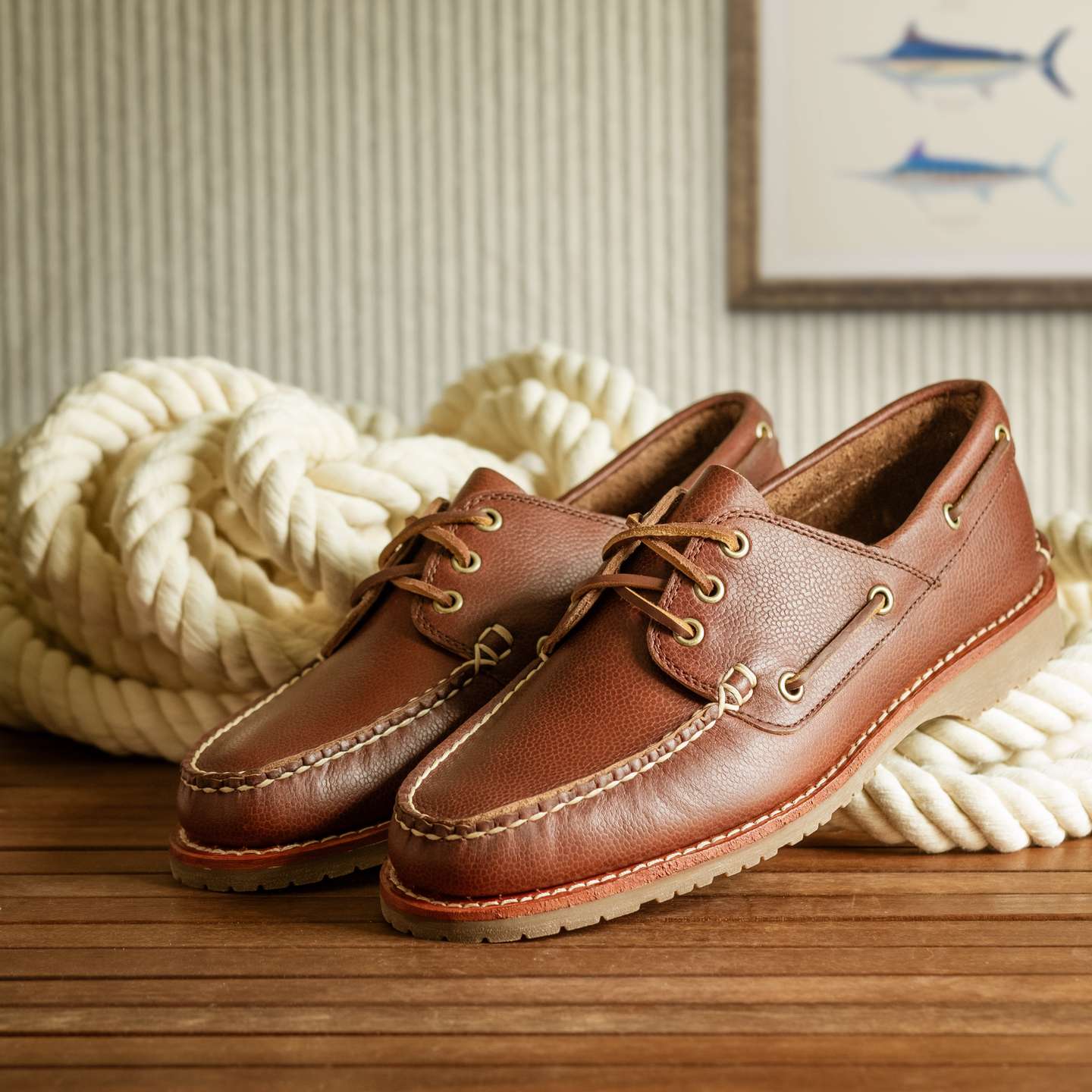 Brown Glacé Latigo Triple Crown Boat Shoe - Detail Image One