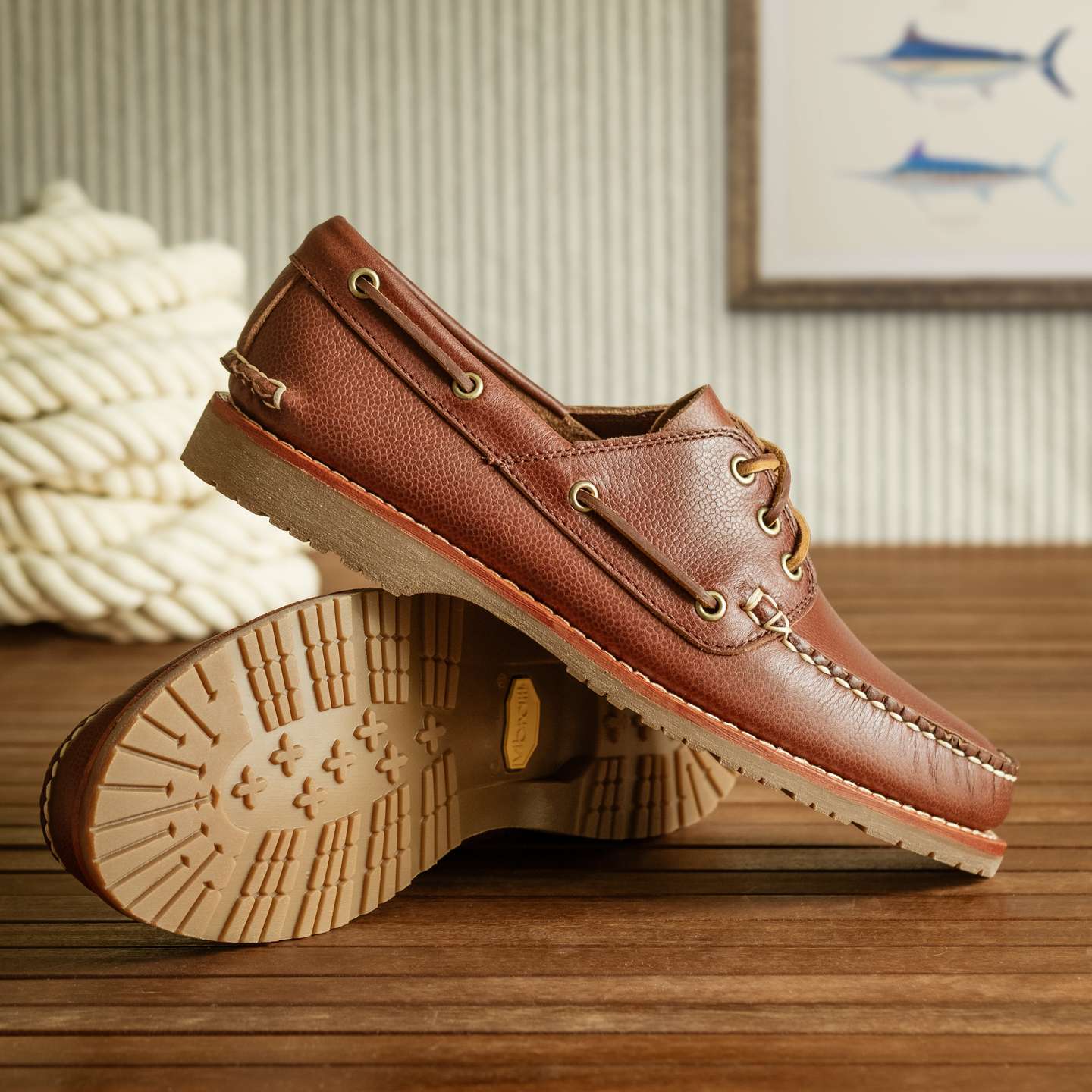 Brown Glacé Latigo Triple Crown Boat Shoe - Detail Image Two