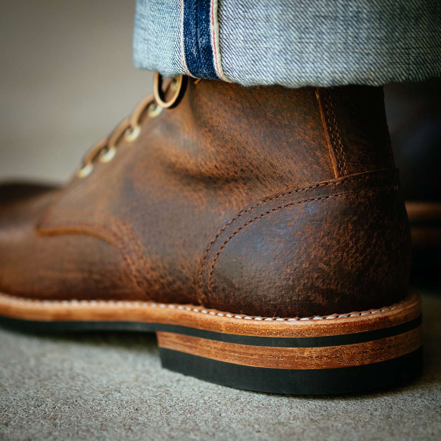 Dark Waxy Wild Boar Trench Boot - Detail Image Two