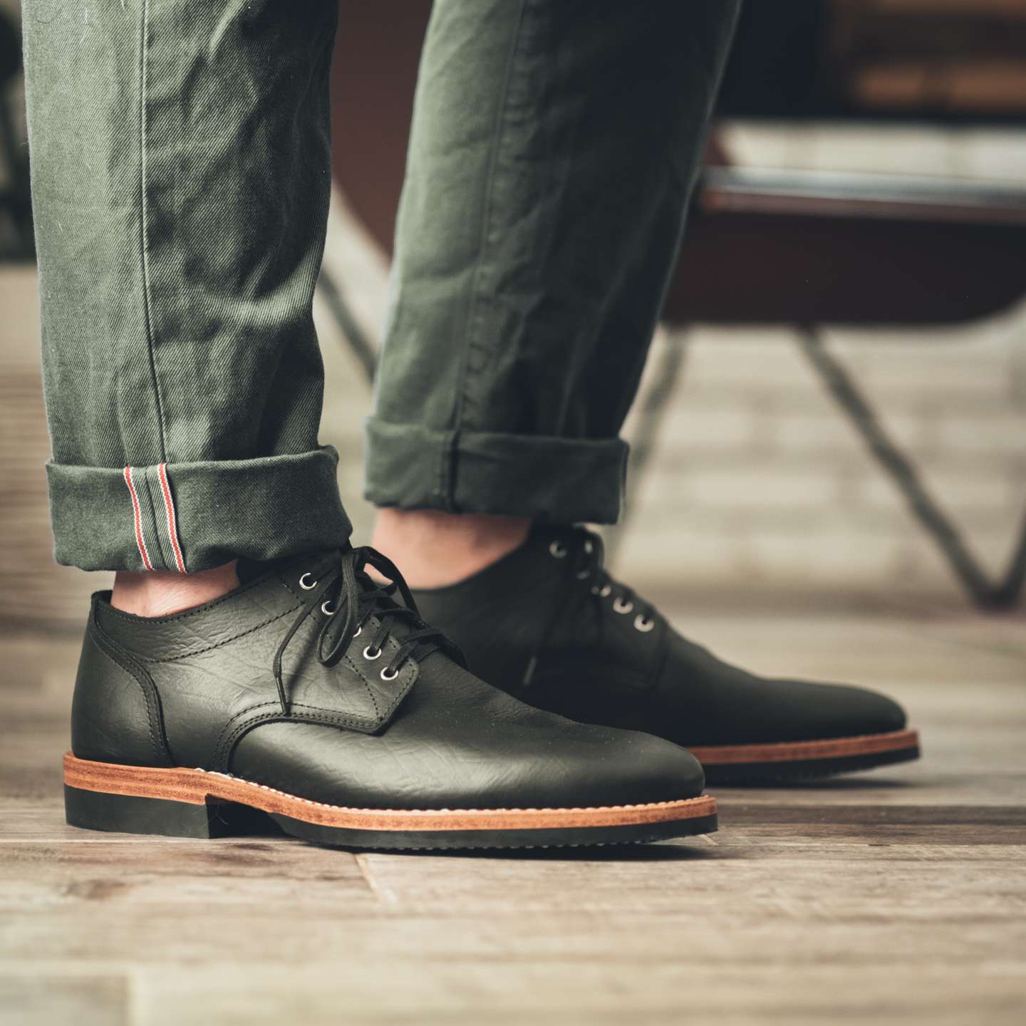 Black Oiled Congo Shrunken Bison Trench Oxford - Detail Image Two
