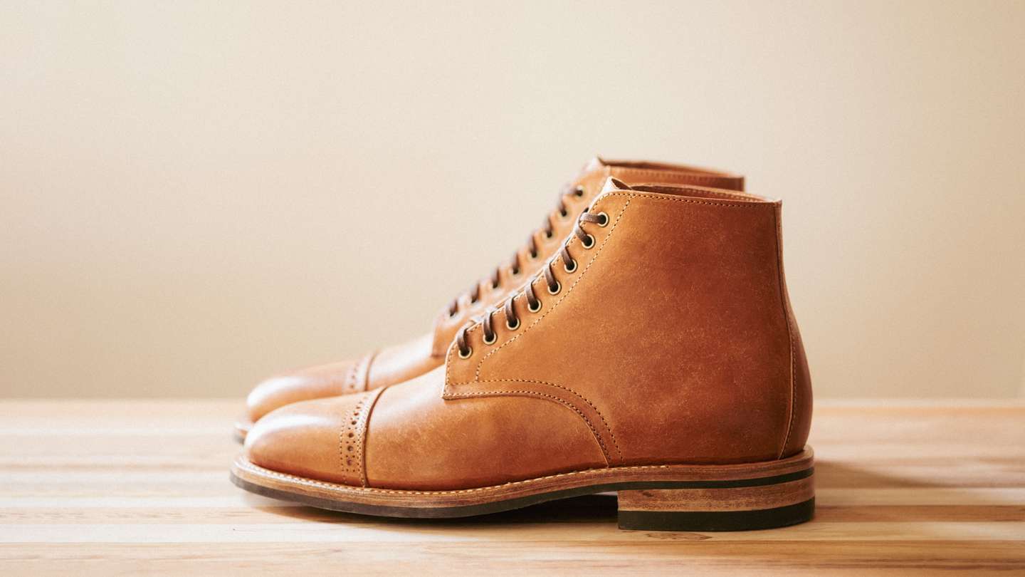 Cognac Pueblo Veg Crust Cap-Toe Lakeshore Boot - Detail Image Three