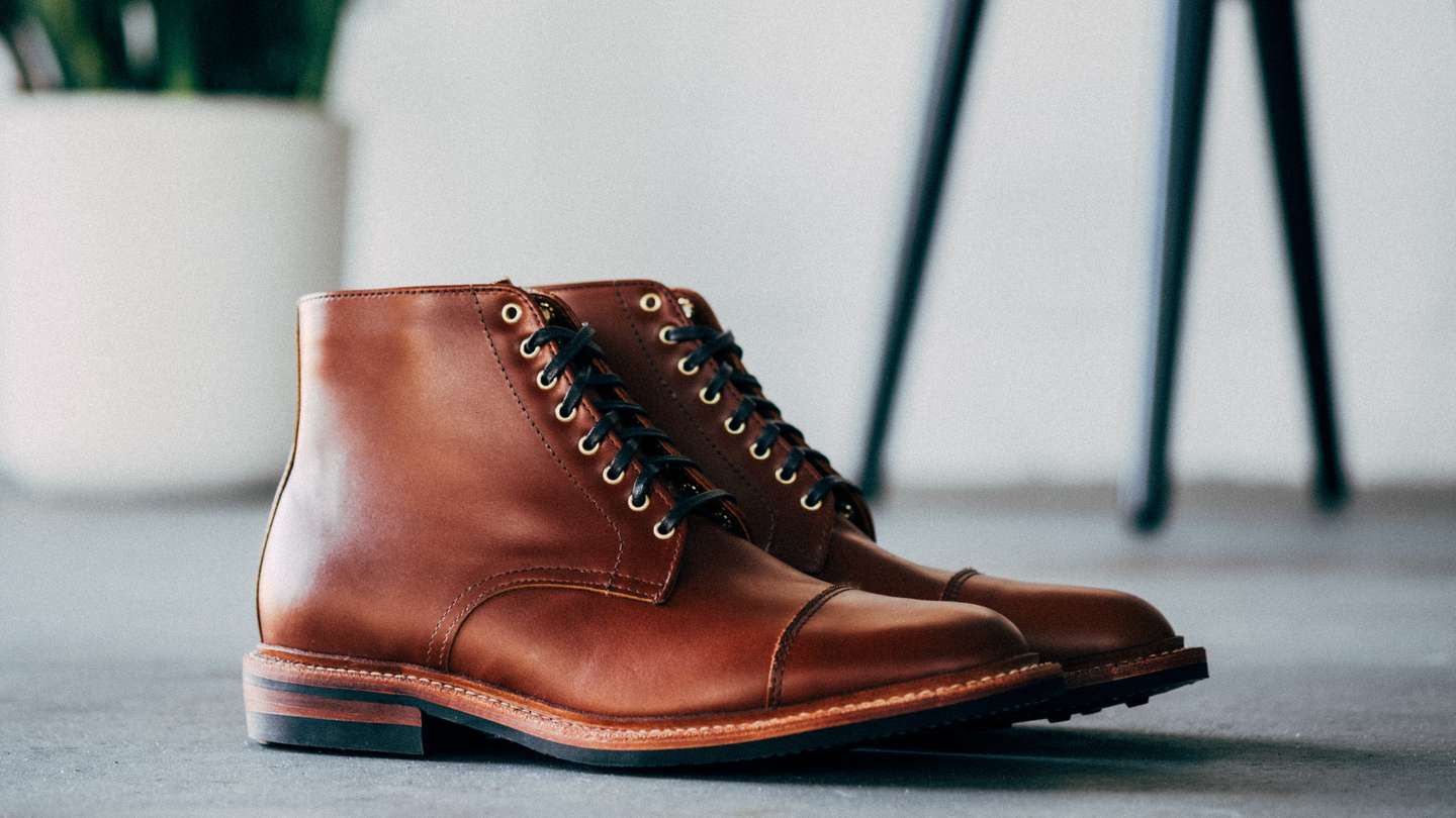 Cognac French Calf Cap-Toe Lakeshore Boot - Detail Image Three
