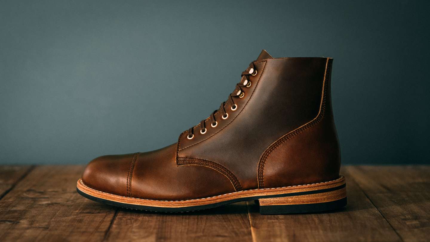 Cognac Shackleton Cap-Toe Field Boot - Detail Image Three