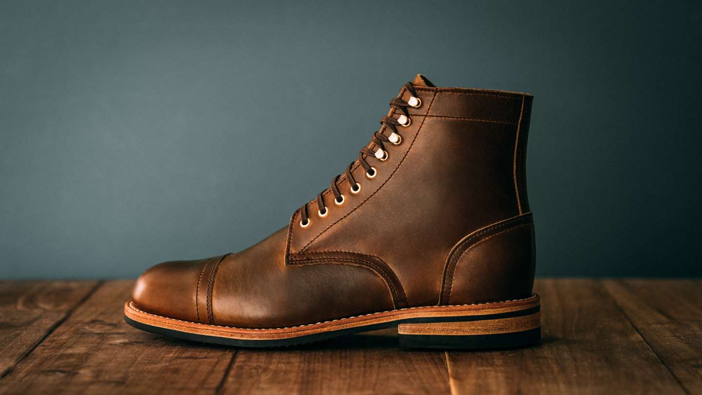 Cognac Shackleton Cap-Toe Trench Boot - Detail Image Three