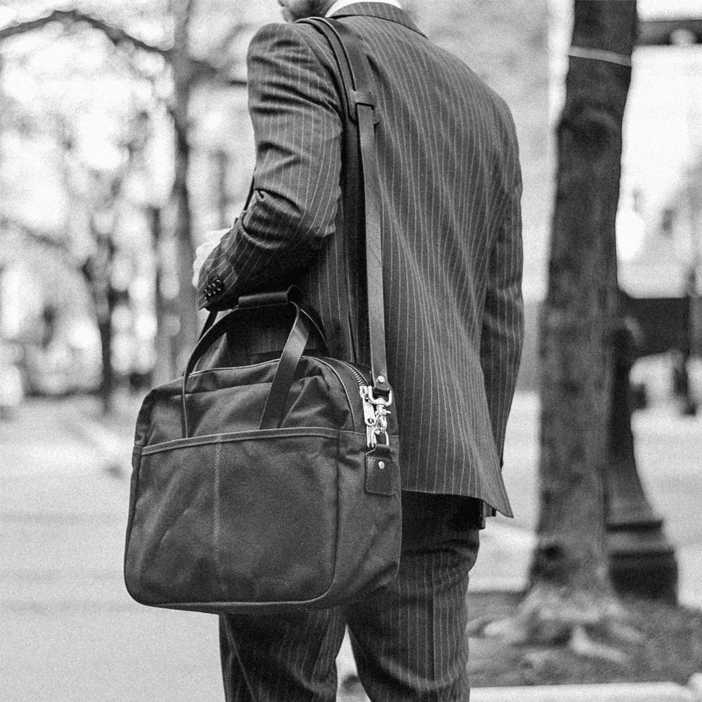 Brush Brown Waxed Canvas Utility Briefcase - Detail Image One