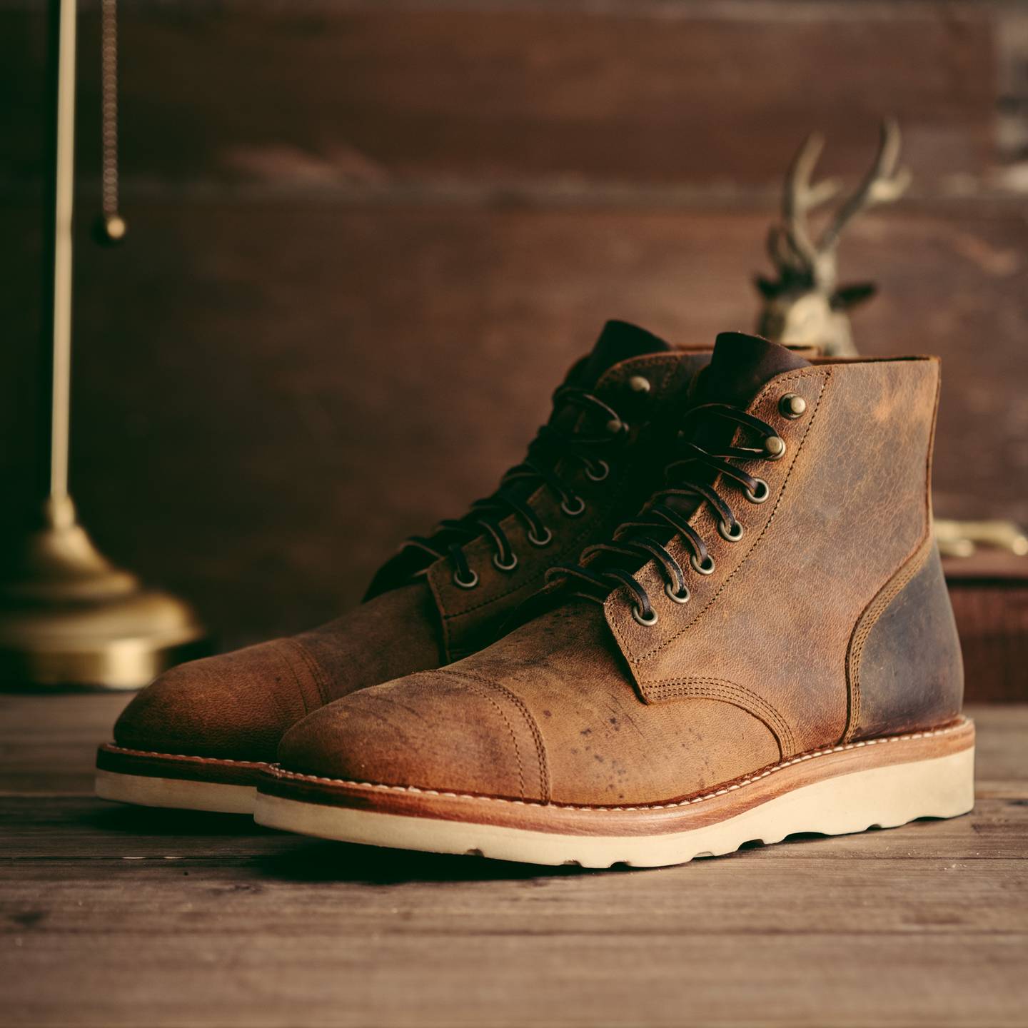 Cognac Teton Stag Cap-Toe Field Boot - Detail Image One