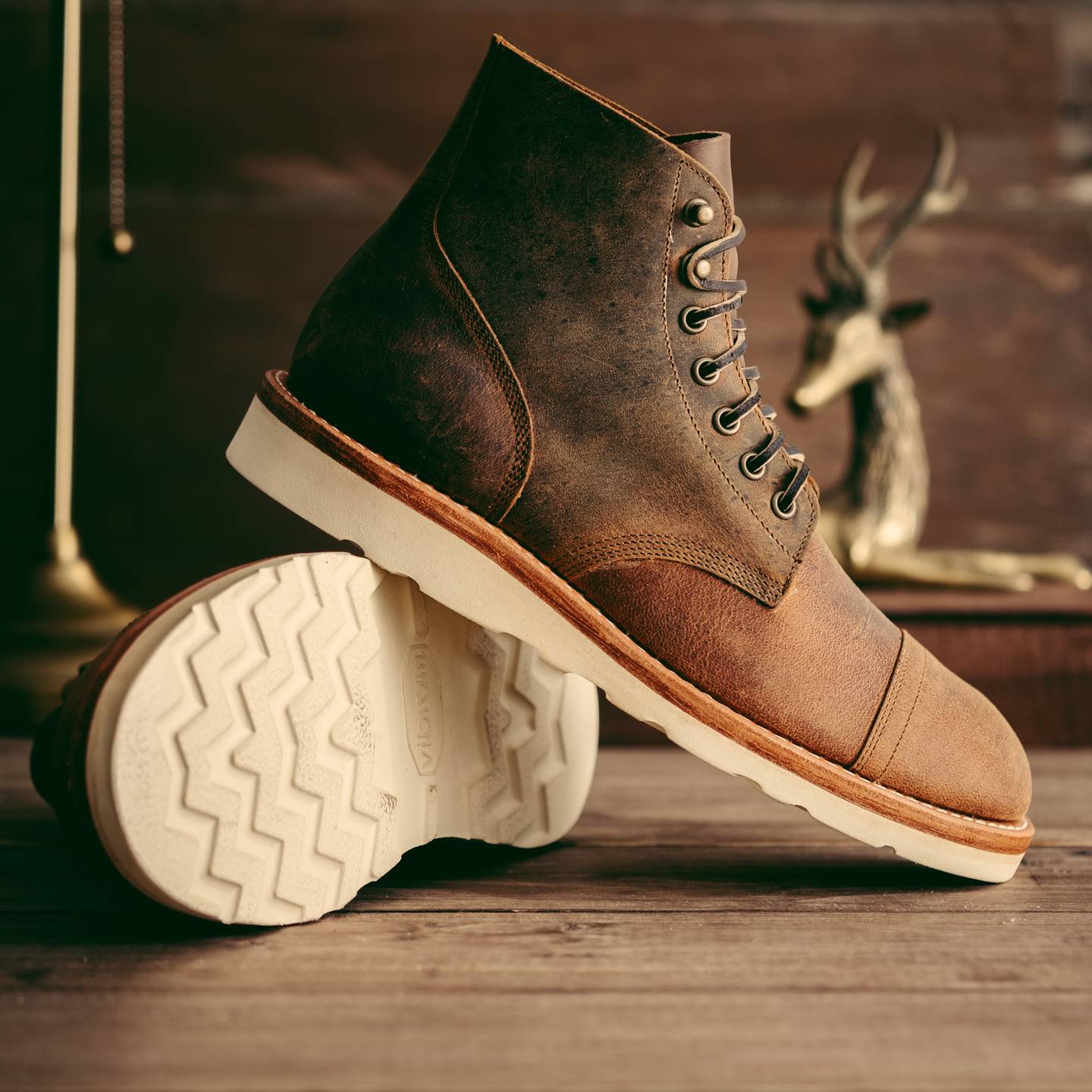 Cognac Teton Stag Cap-Toe Field Boot - Detail Image Two