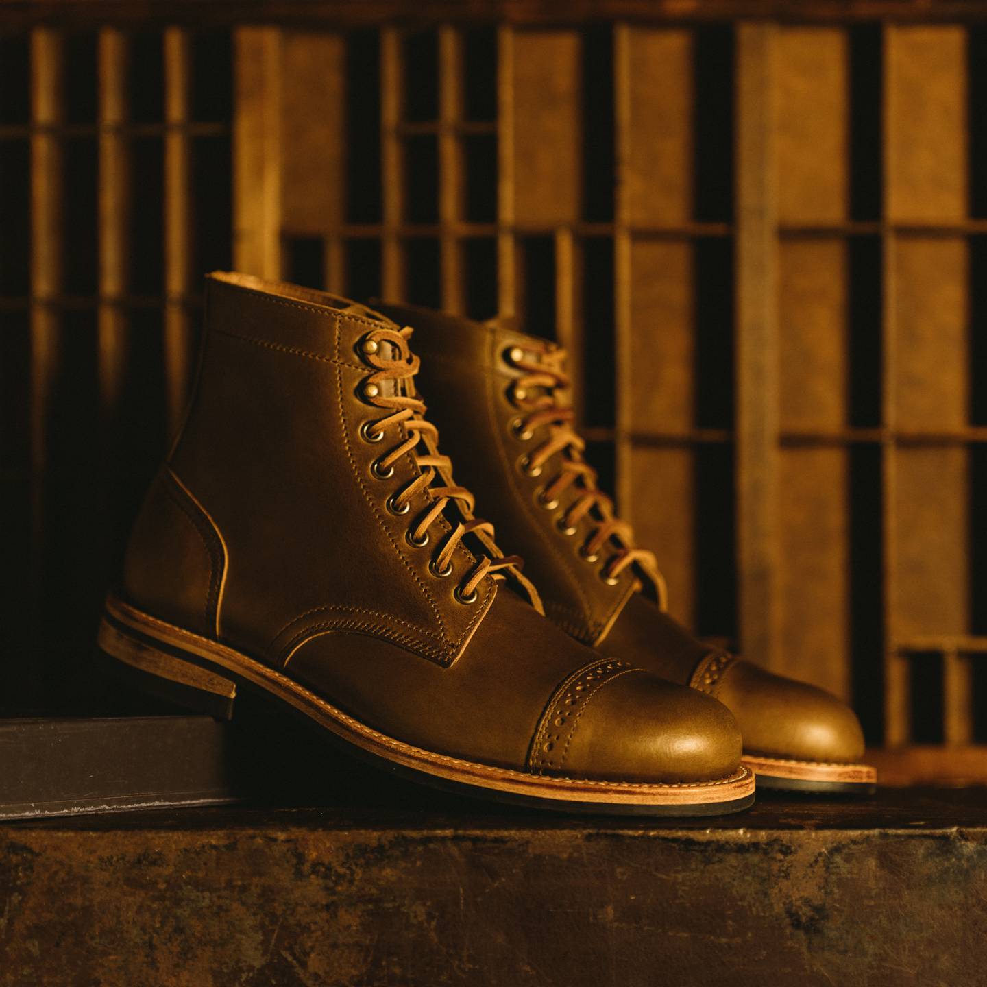 Antique Natural Chromexcel Cap-Toe Trench Boot - Detail Image One