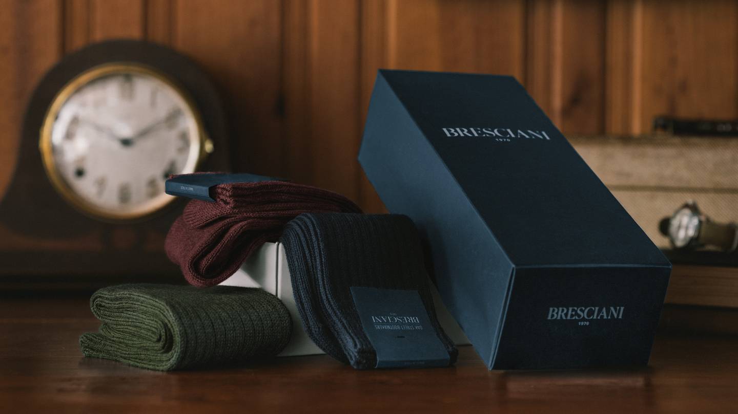 Dark Navy Cotton Blend Bresciani Officer Sock - Detail Image Three