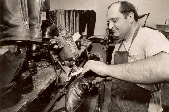 John Vlagos - Master Cobbler and Father of George Vlagos proudly working at his shoe repair in the early 1980s